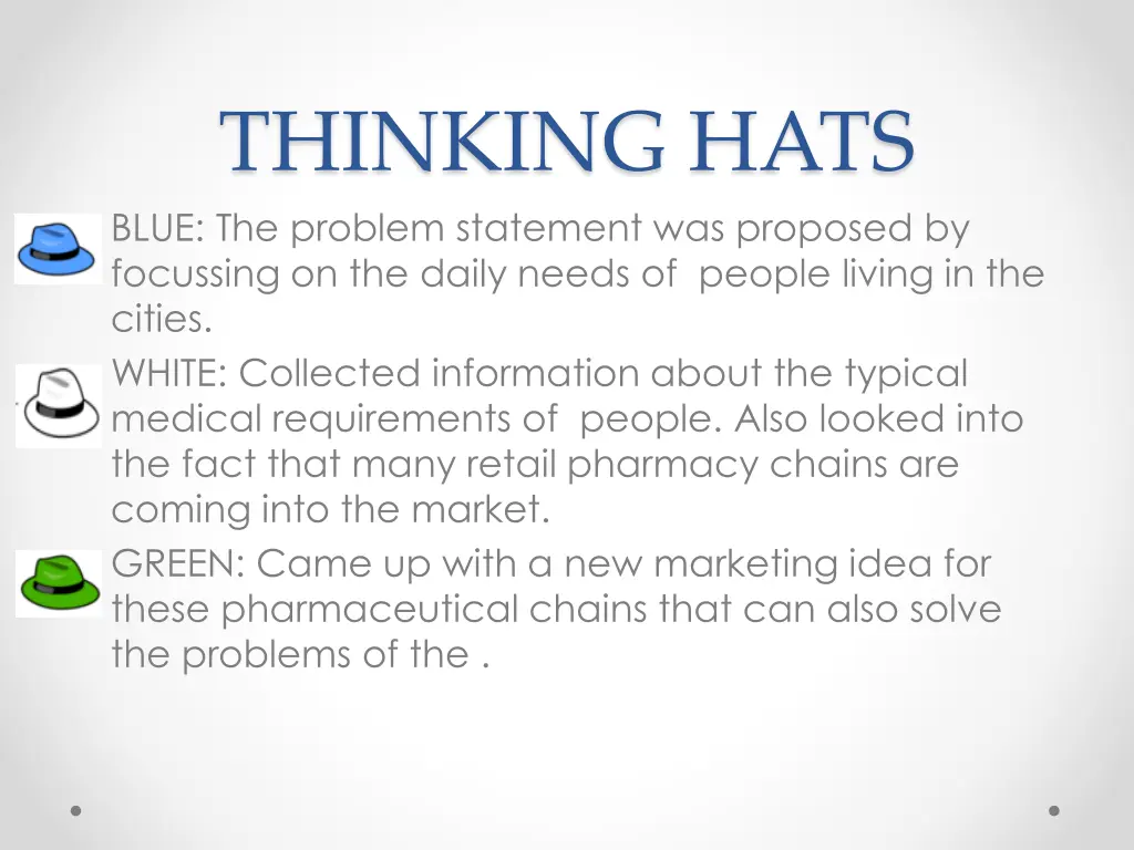 thinking hats blue the problem statement