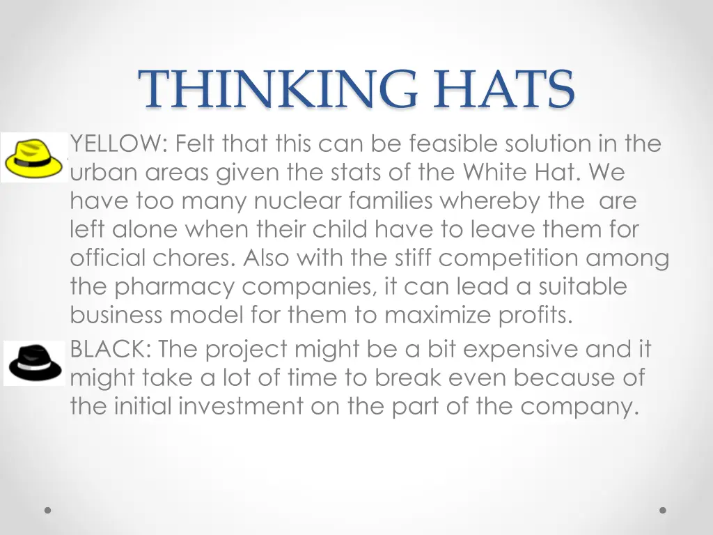 thinking hats yellow felt that this