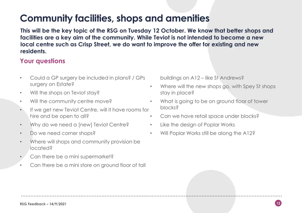 community facilities shops and amenities