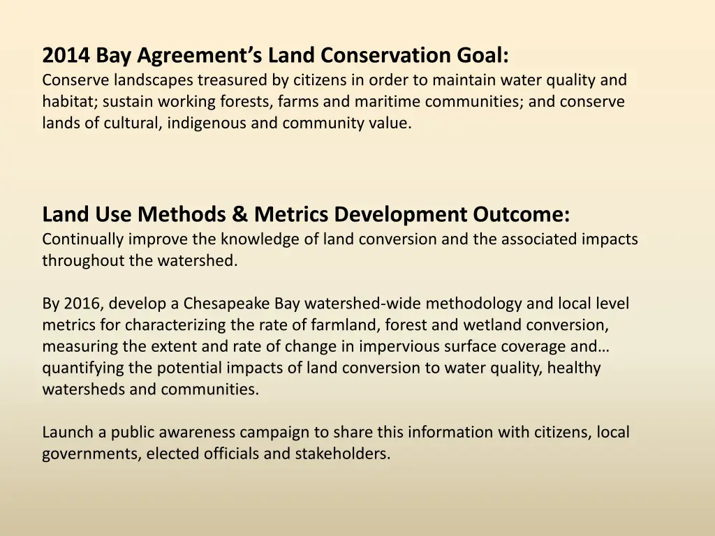 2014 bay agreement s land conservation goal