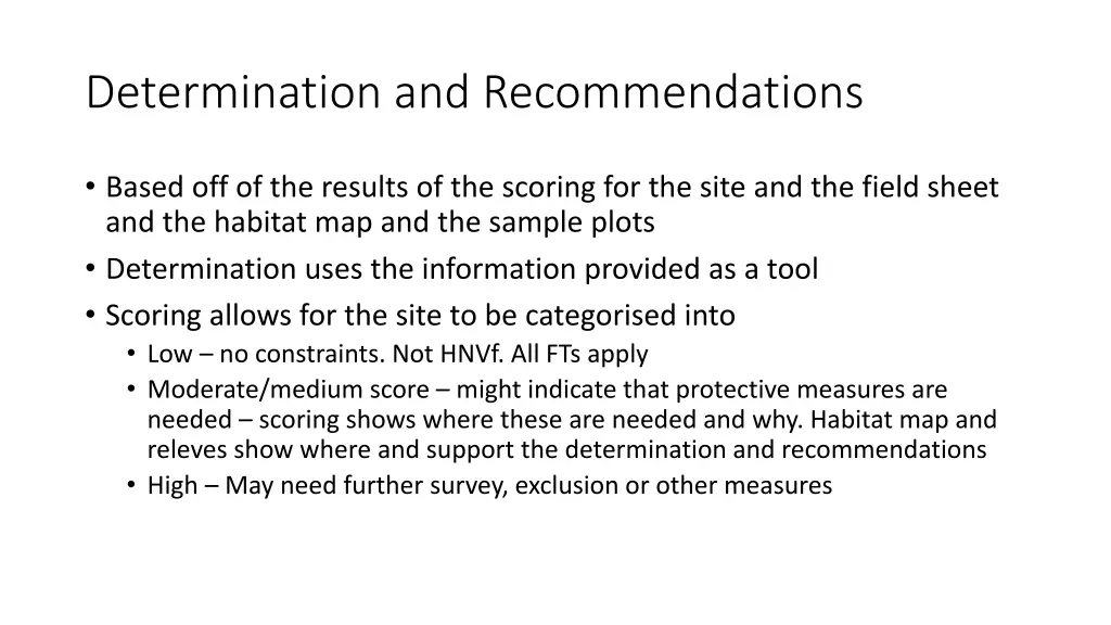 determination and recommendations
