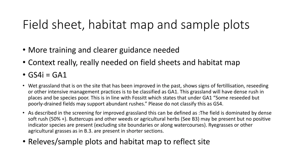 field sheet habitat map and sample plots