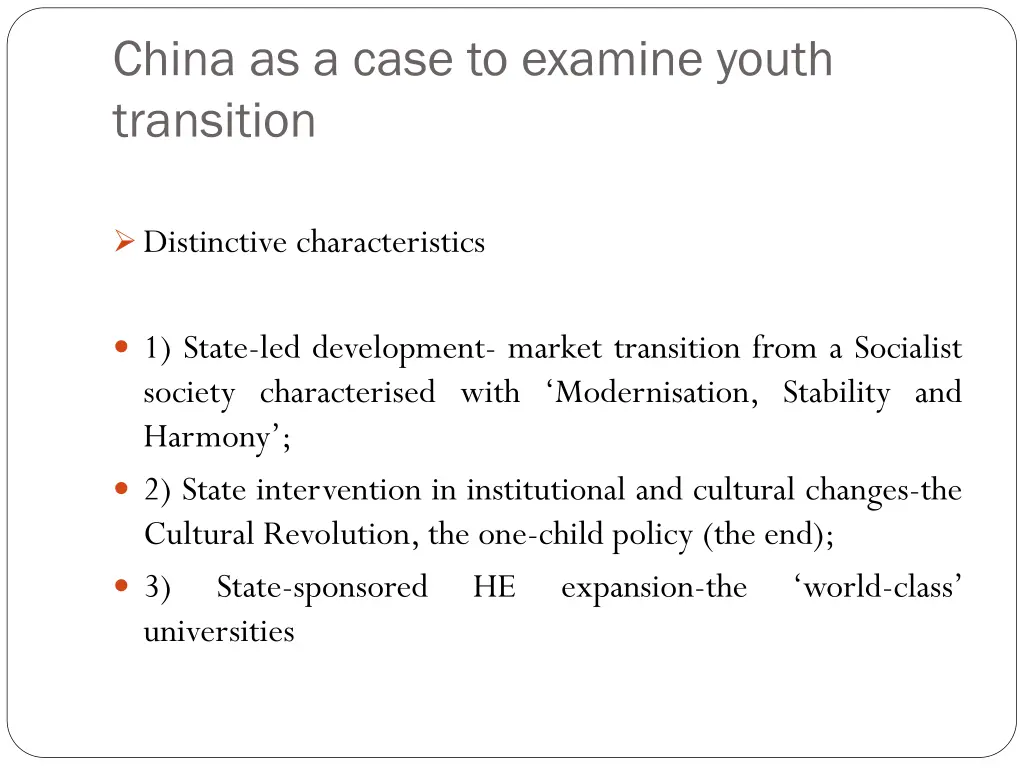 china as a case to examine youth transition