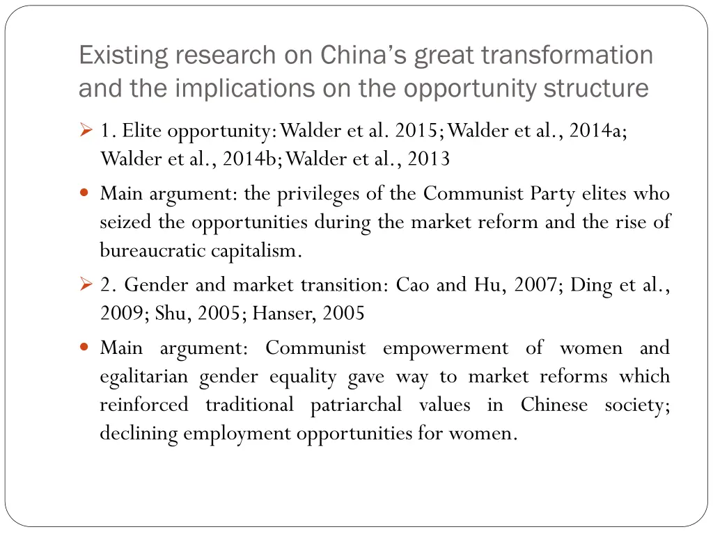existing research on china s great transformation