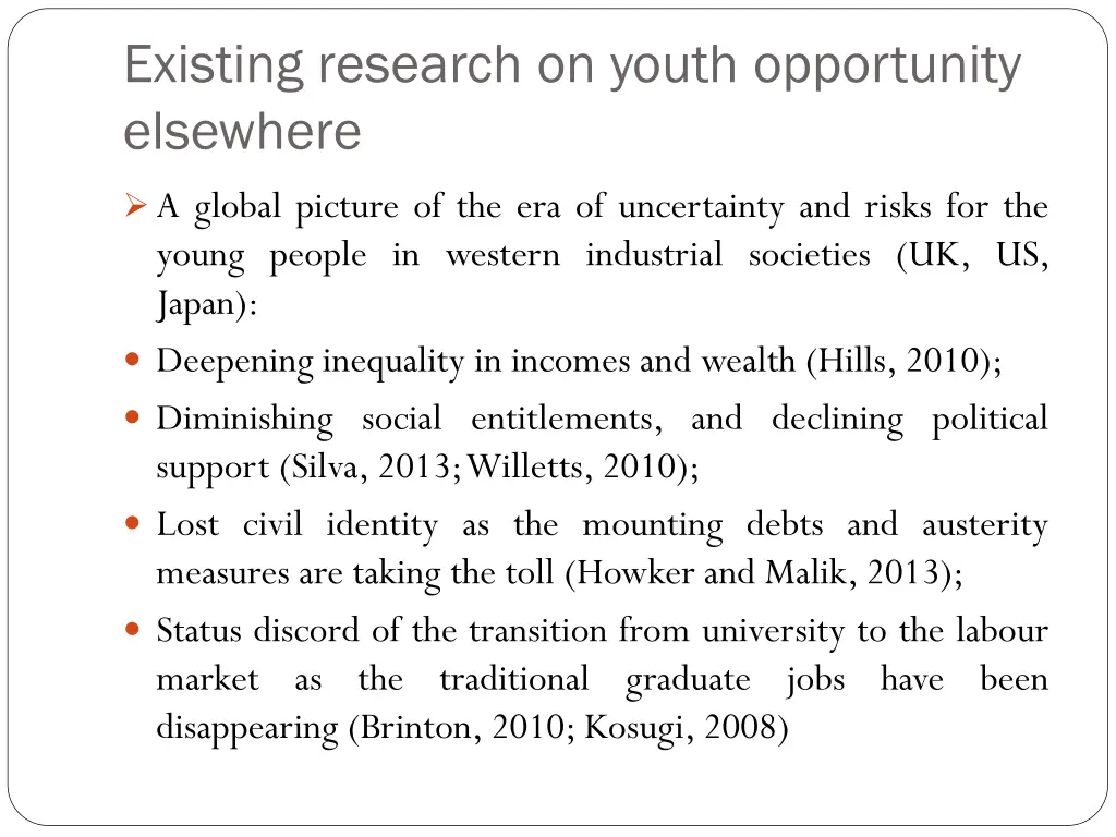 existing research on youth opportunity elsewhere