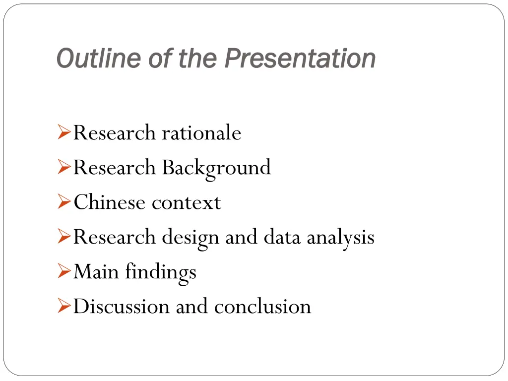 outline of the presentation outline