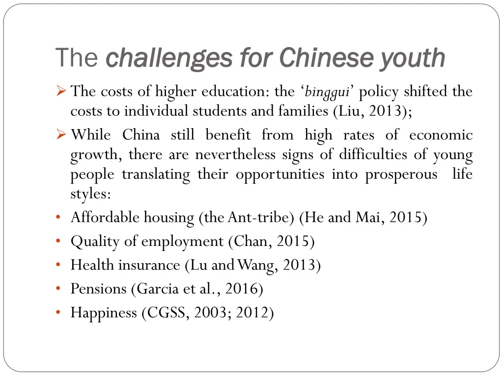the challenges for chinese youth challenges