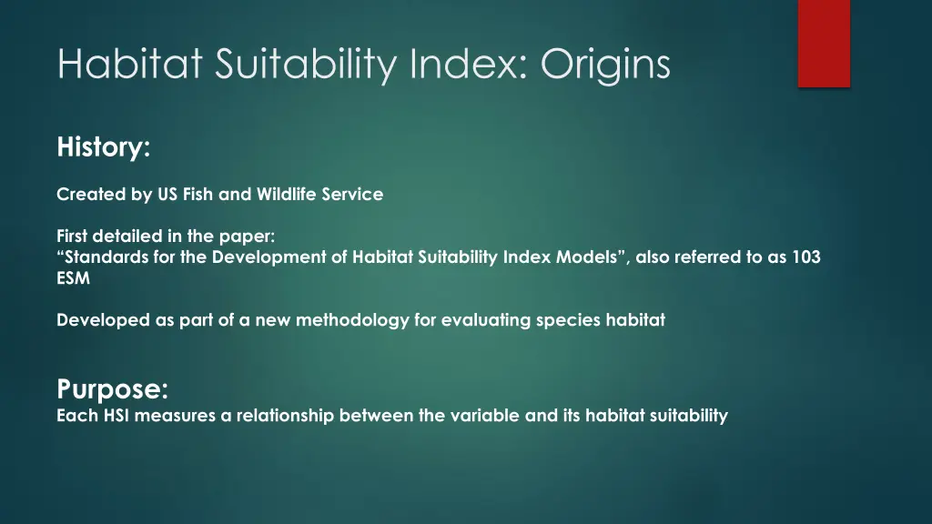 habitat suitability index origins