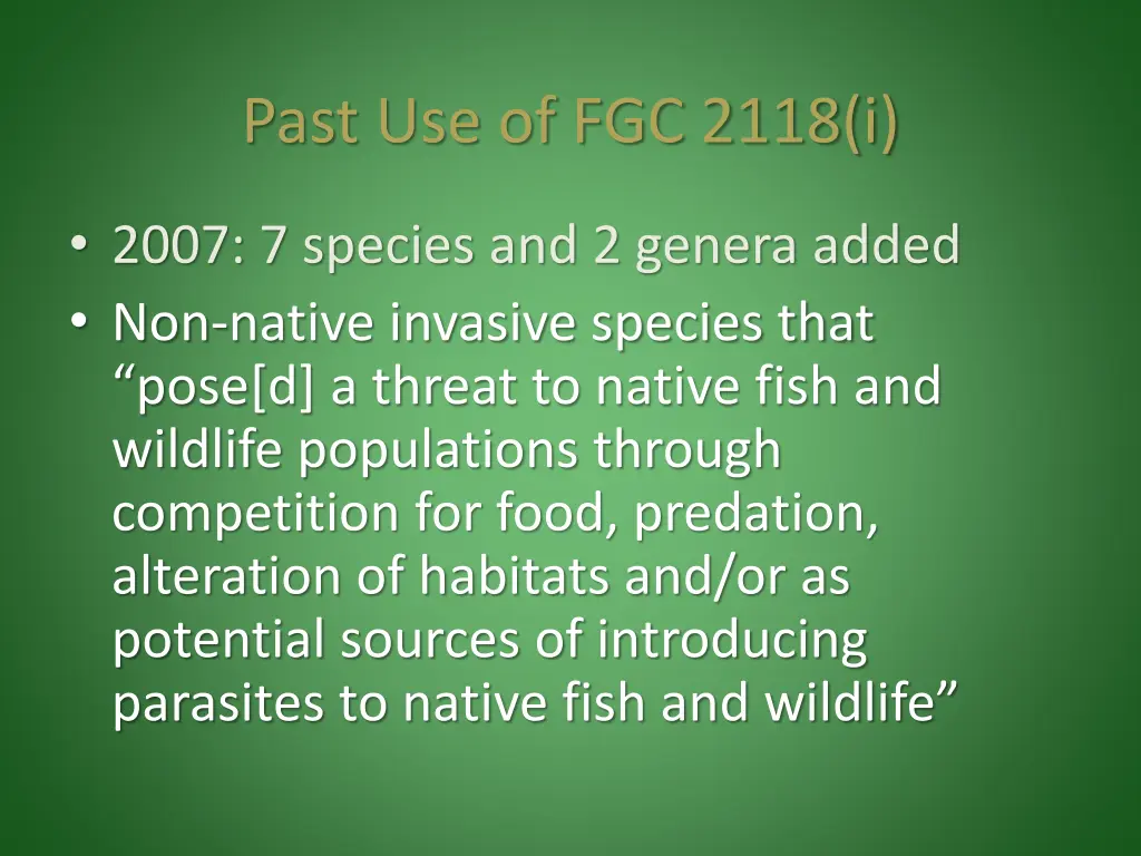 past use of fgc 2118 i