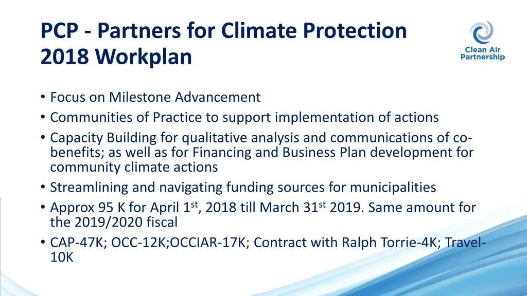 pcp partners for climate protection 2018 workplan