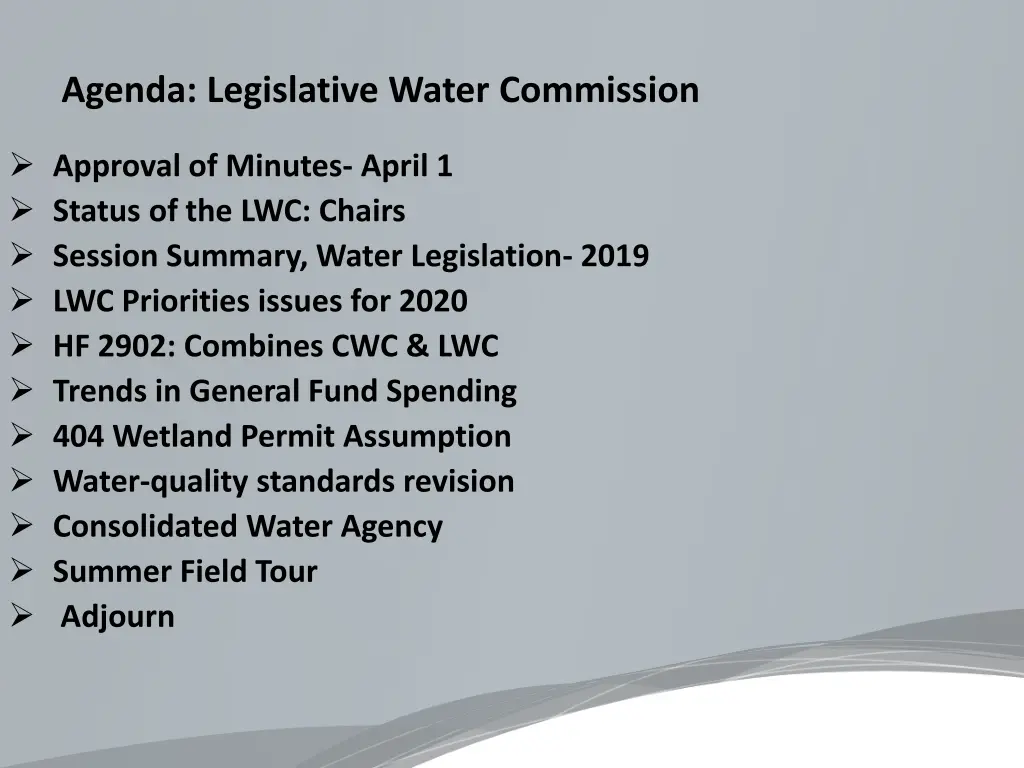 agenda legislative water commission