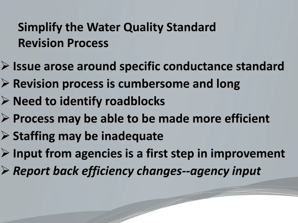 simplify the water quality standard revision