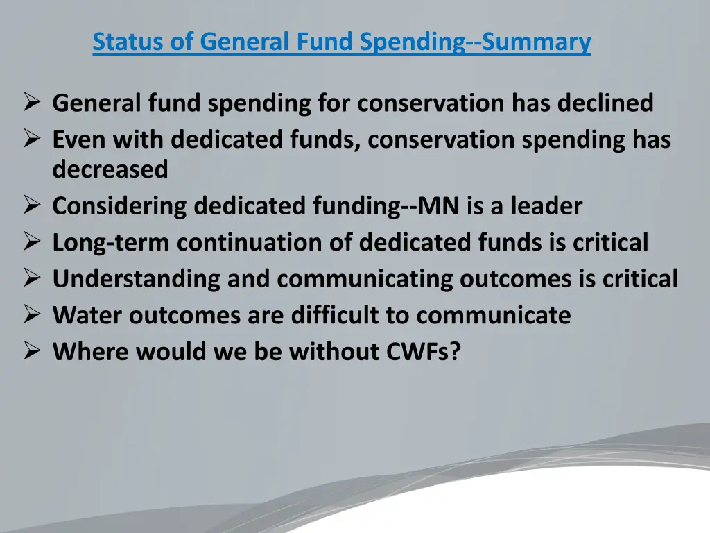 status of general fund spending summary