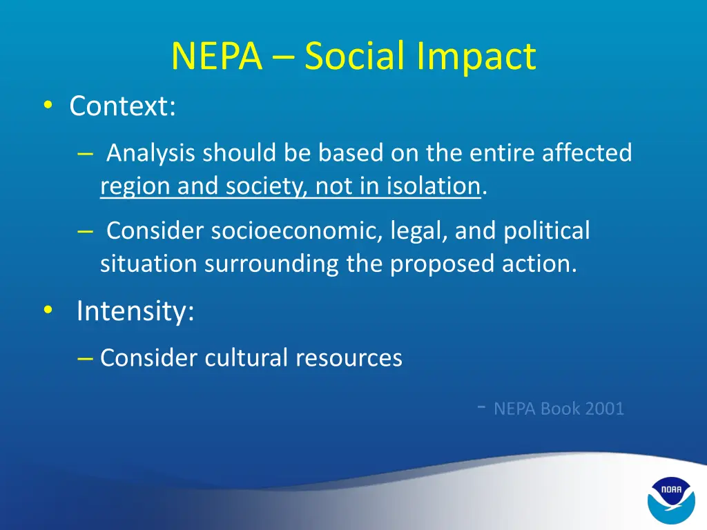 nepa social impact context analysis should