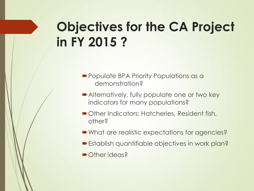 objectives for the ca project in fy 2015