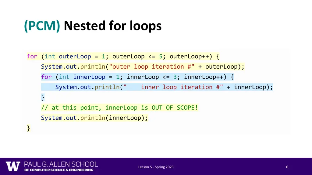 pcm nested for loops