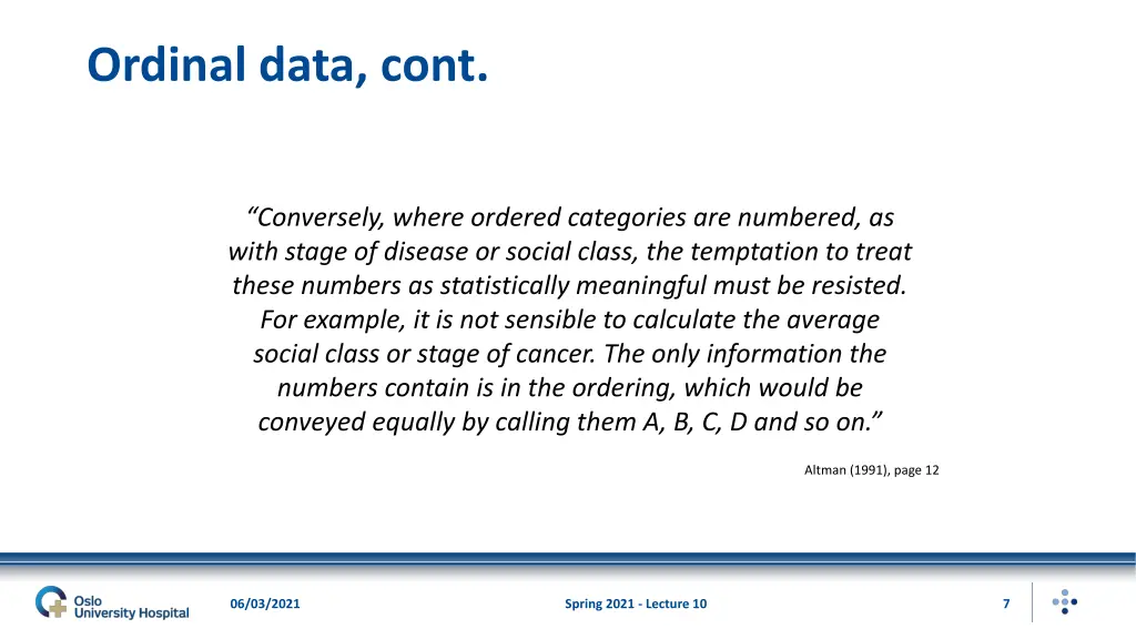 ordinal data cont