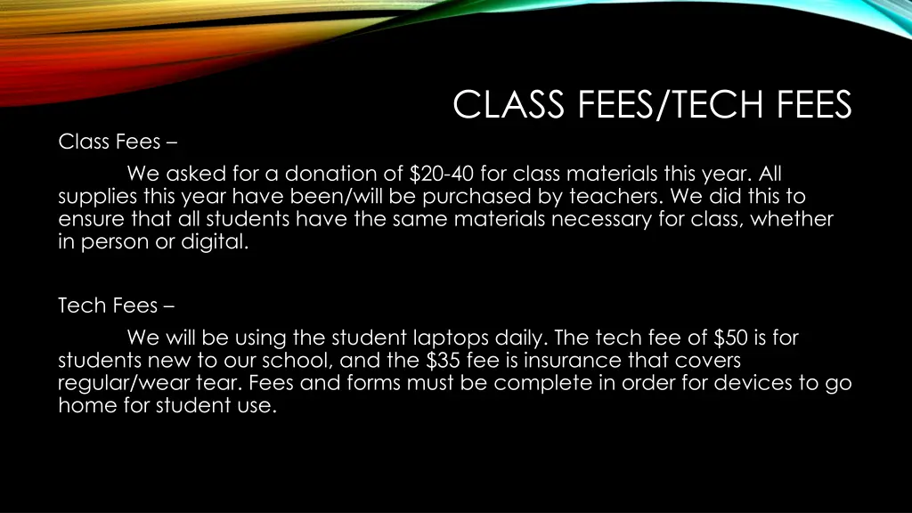 class fees tech fees
