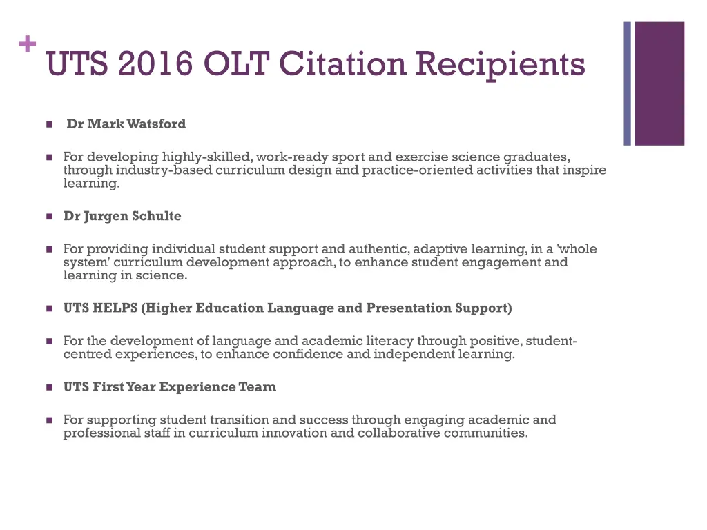 uts 2016 olt citation recipients dr mark watsford