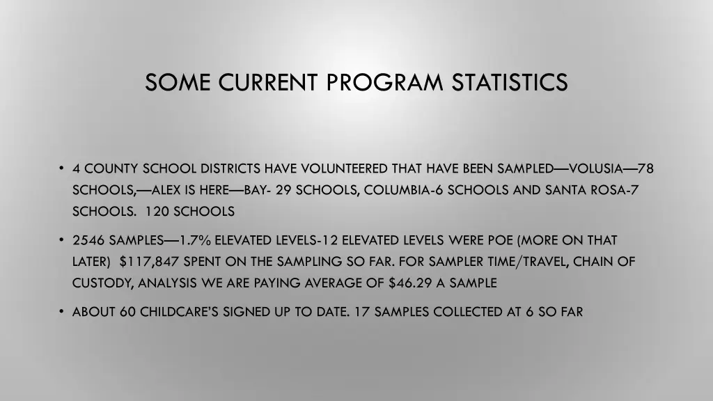 some current program statistics