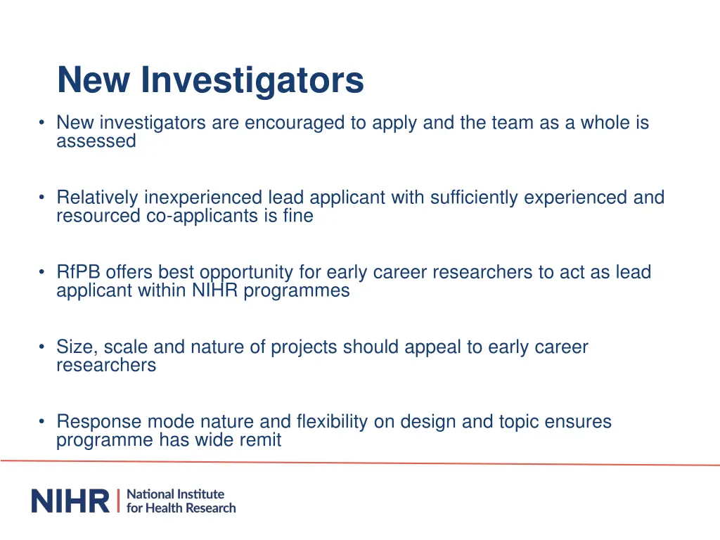 new investigators