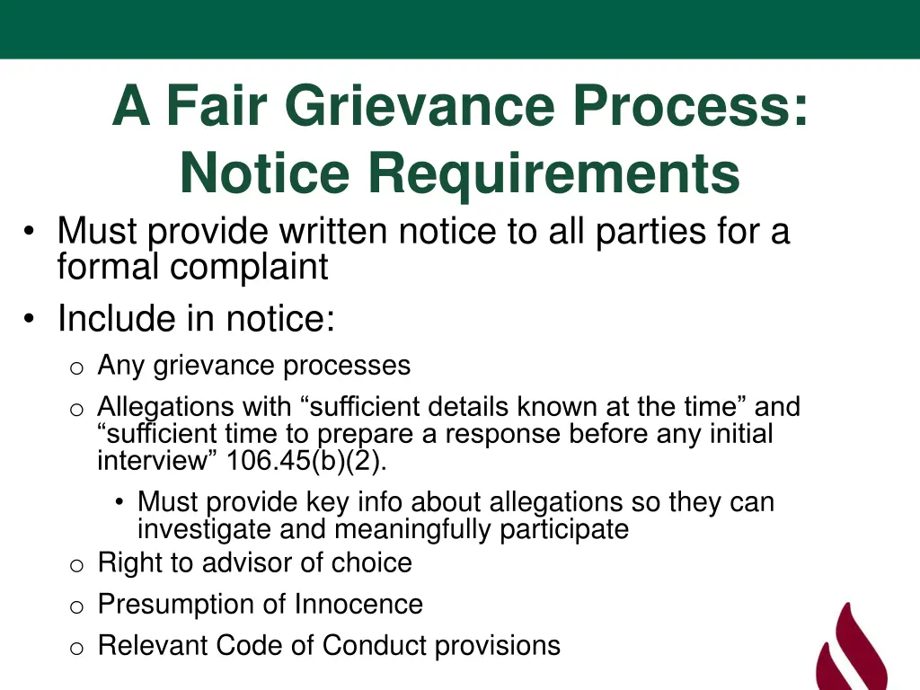 a fair grievance process notice requirements must