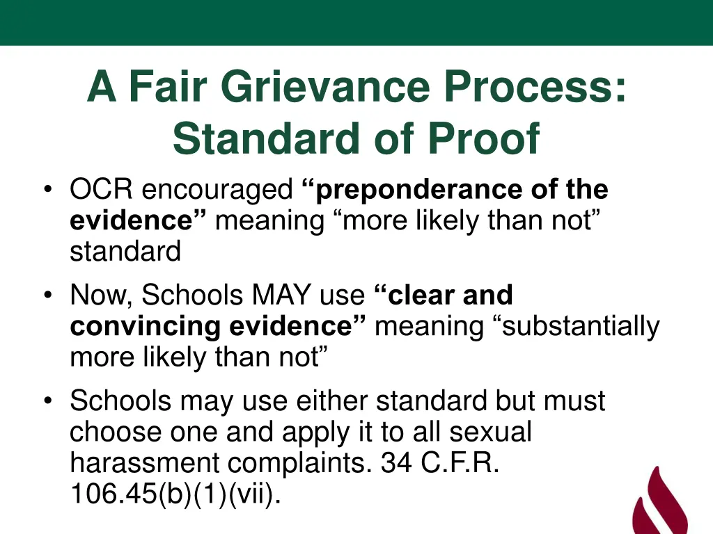 a fair grievance process standard of proof