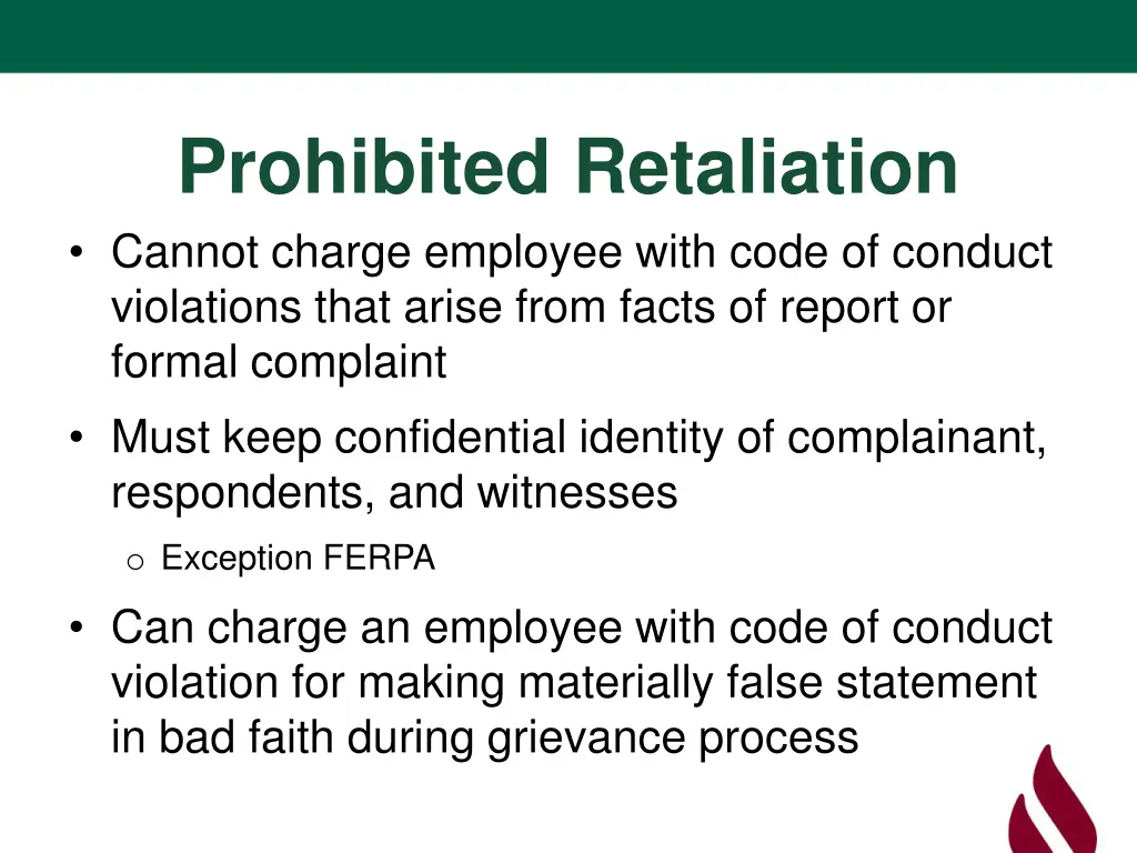 prohibited retaliation cannot charge employee