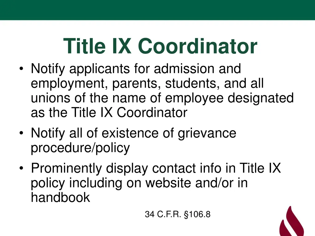 title ix coordinator notify applicants