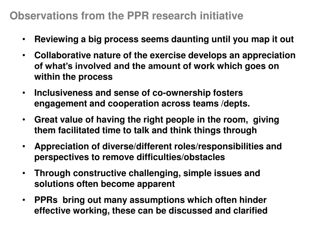 observations from the ppr research initiative