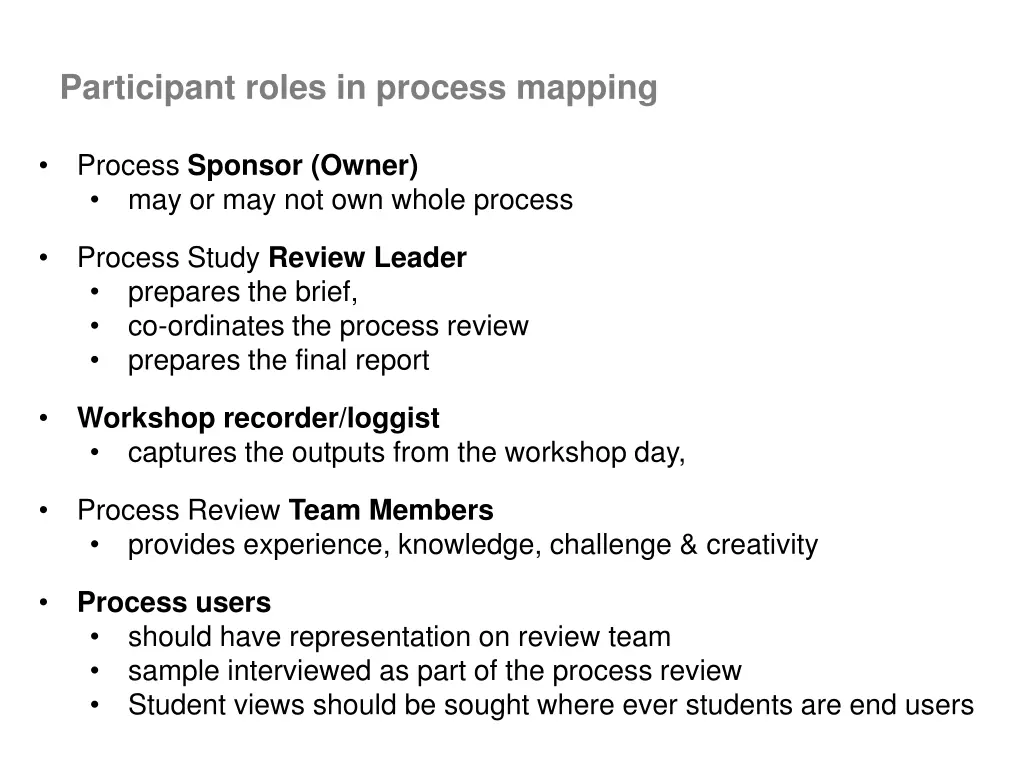participant roles in process mapping