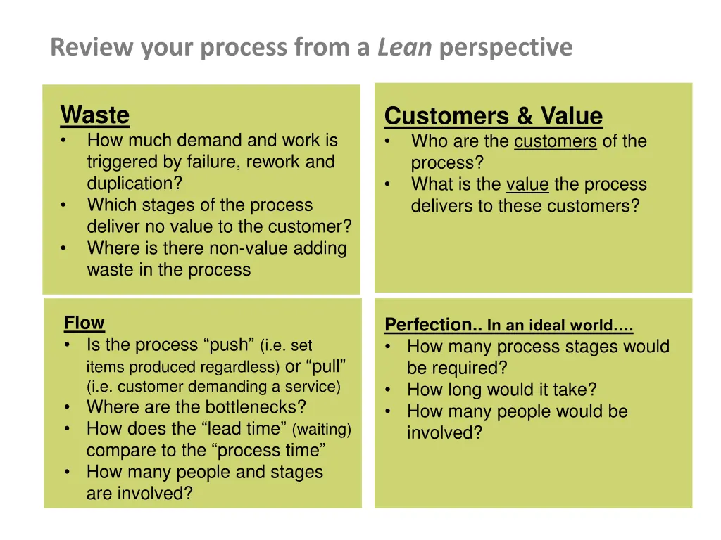 review your process from a lean perspective