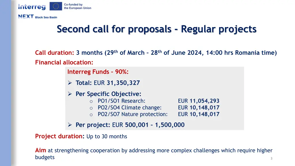second call for proposals regular projects