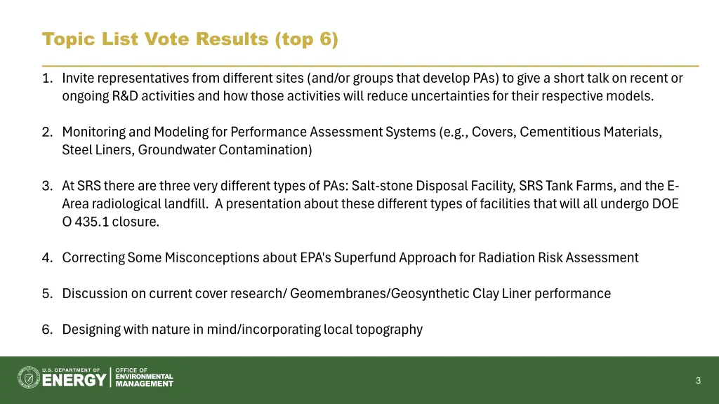 topic list vote results top 6
