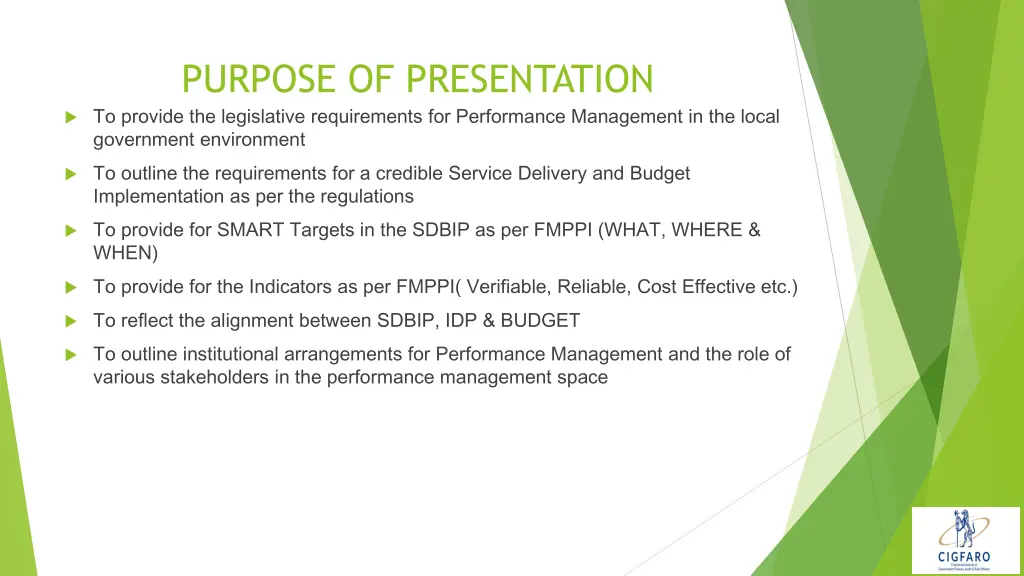 purpose of presentation to provide