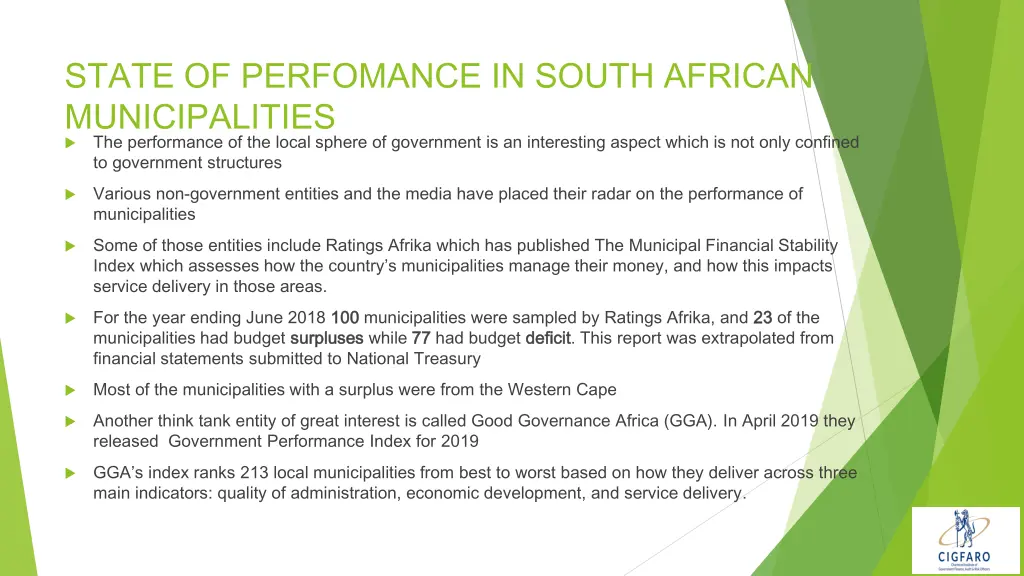 state of perfomance in south african