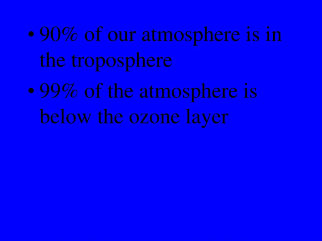 90 of our atmosphere is in the troposphere