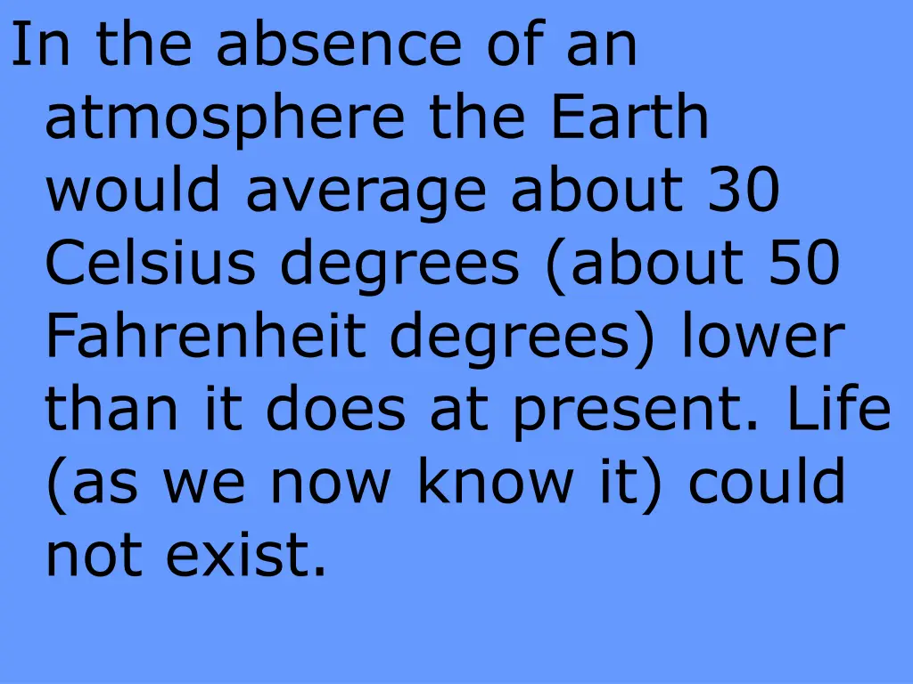 in the absence of an atmosphere the earth would