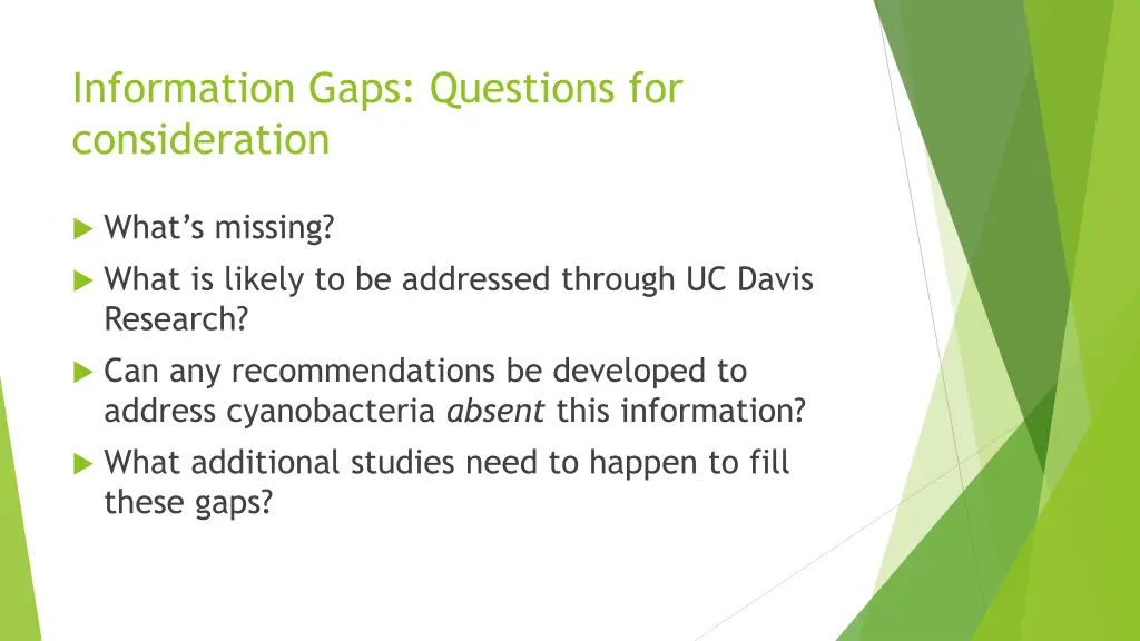 information gaps questions for consideration