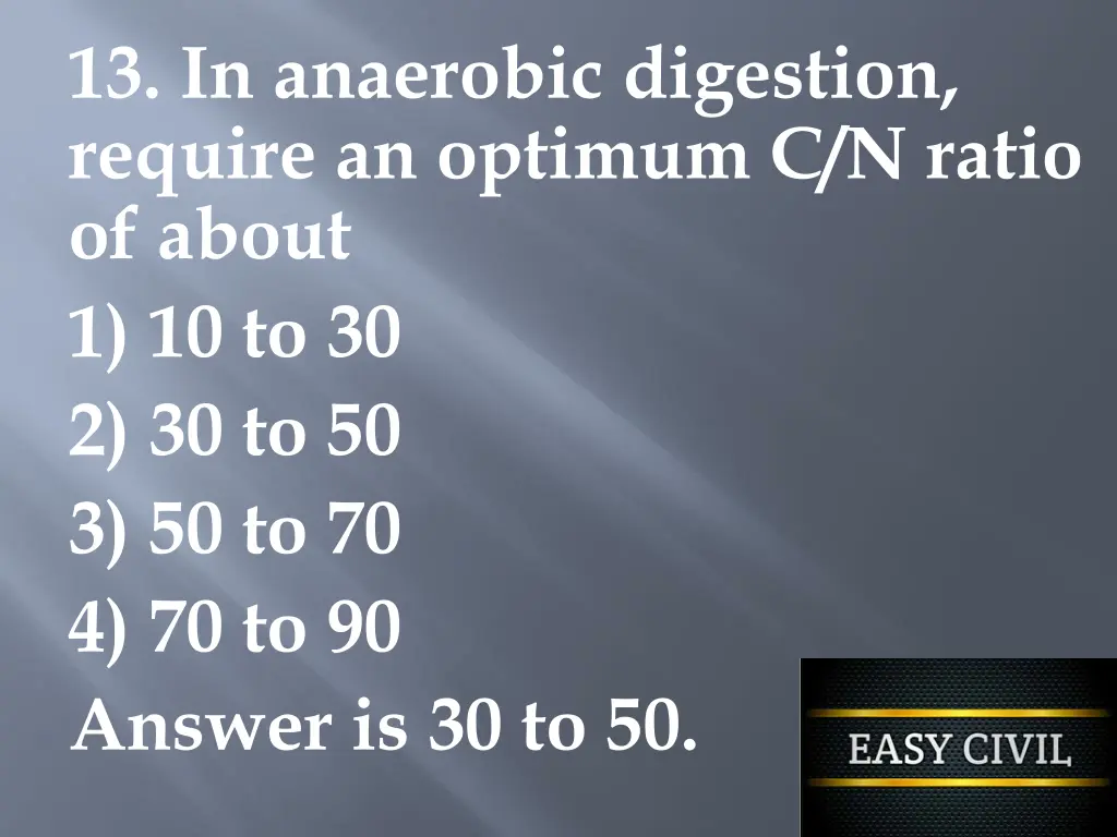 13 in anaerobic digestion require an optimum