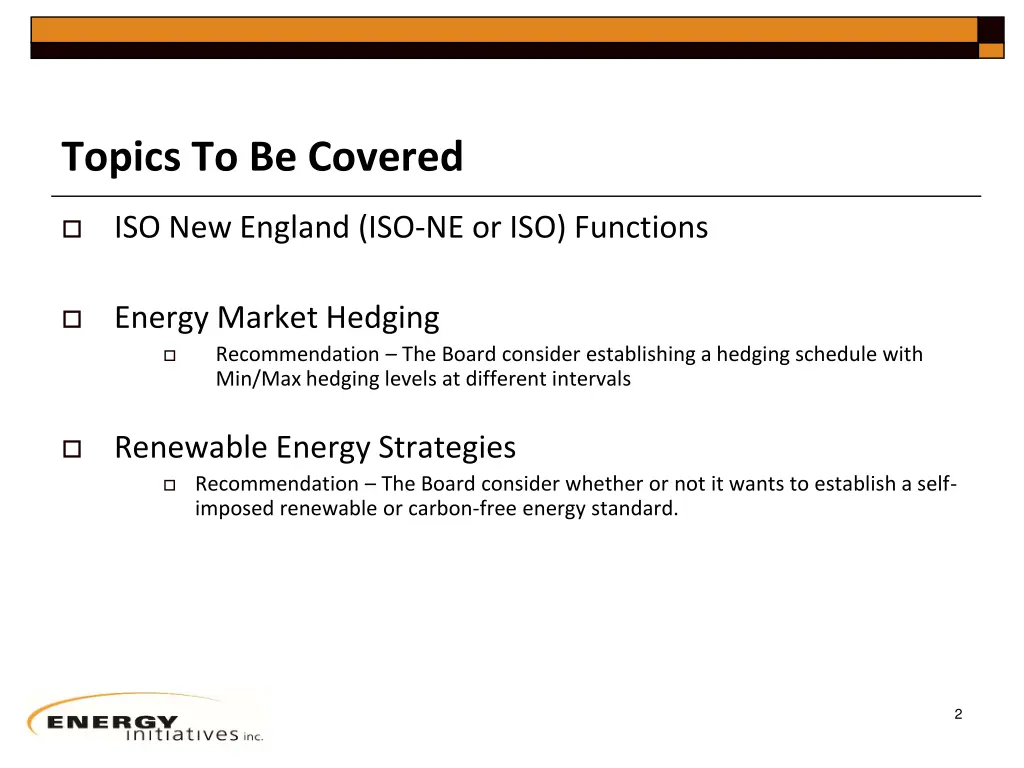 topics to be covered
