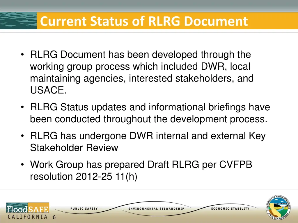 current status of rlrg document