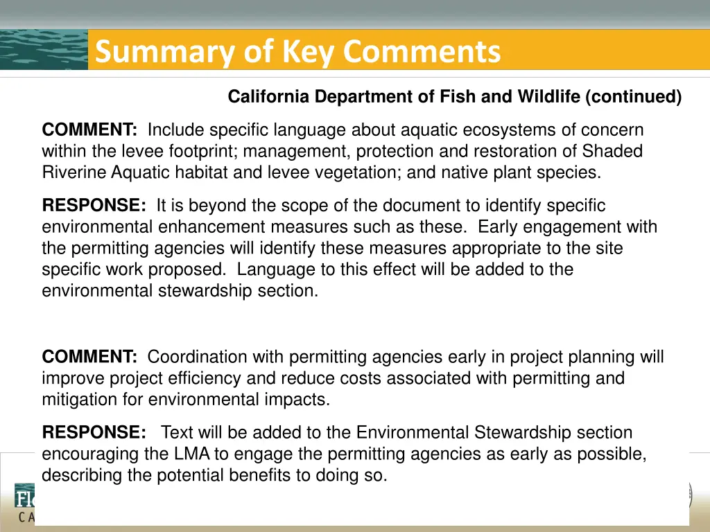 summary of key comments 1