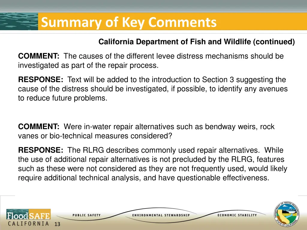 summary of key comments 2