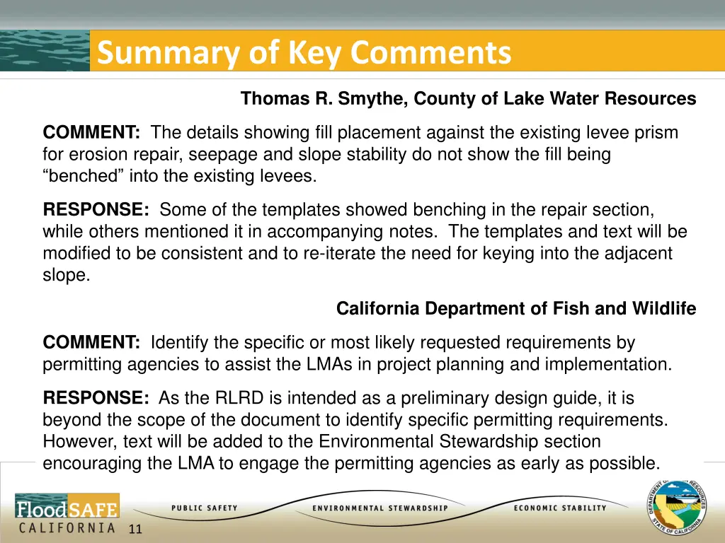 summary of key comments