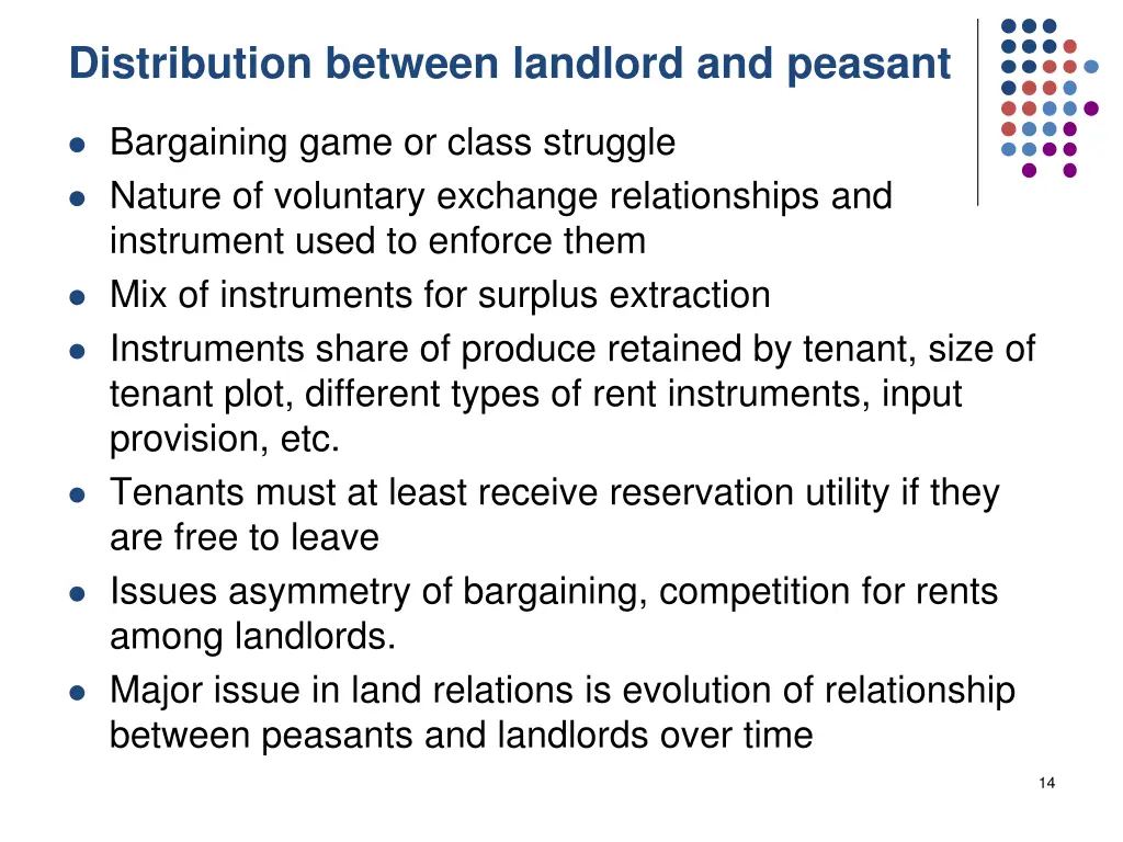 distribution between landlord and peasant