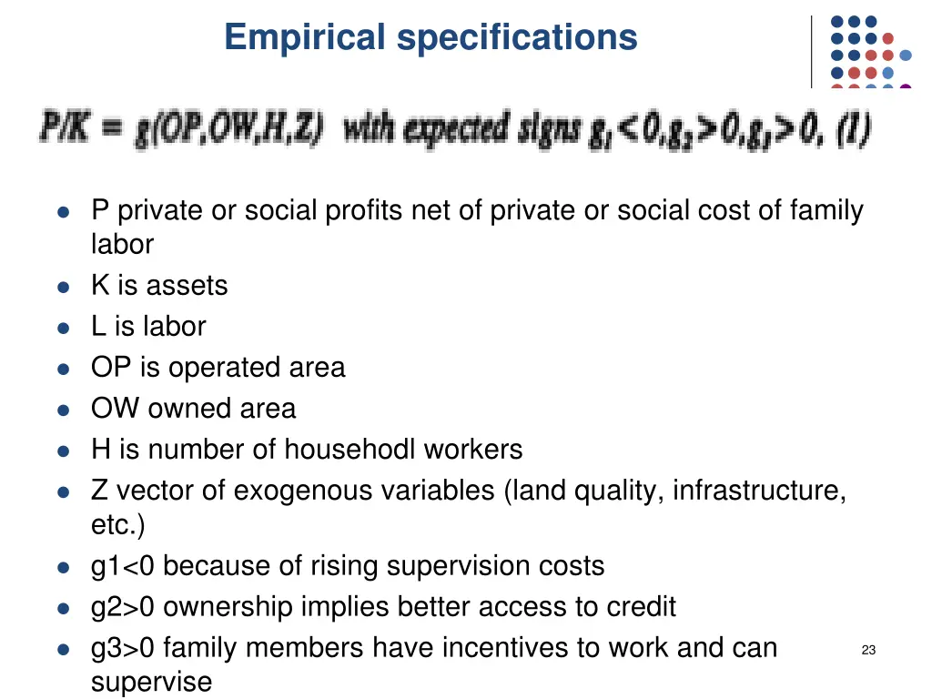 empirical specifications