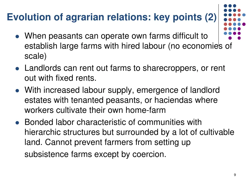 evolution of agrarian relations key points 2