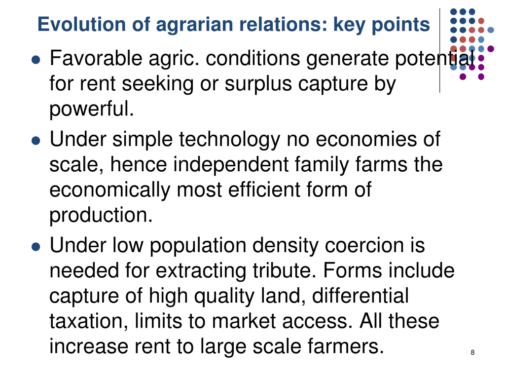 evolution of agrarian relations key points