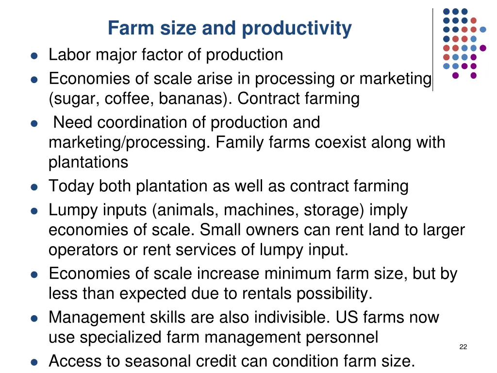 farm size and productivity labor major factor